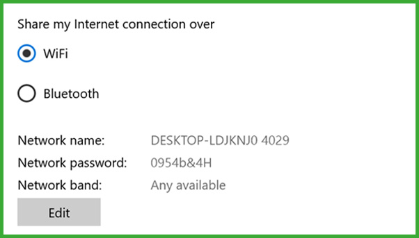 windows settings, share my internet connection